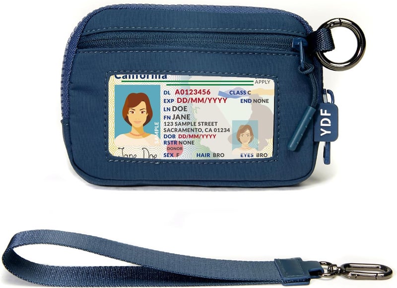 YDF Keychain Wallet for Women Mini Zip Card Holder with ID Window Coin Purse Detachable Wristlet Small Wallets navy blue - Image 1